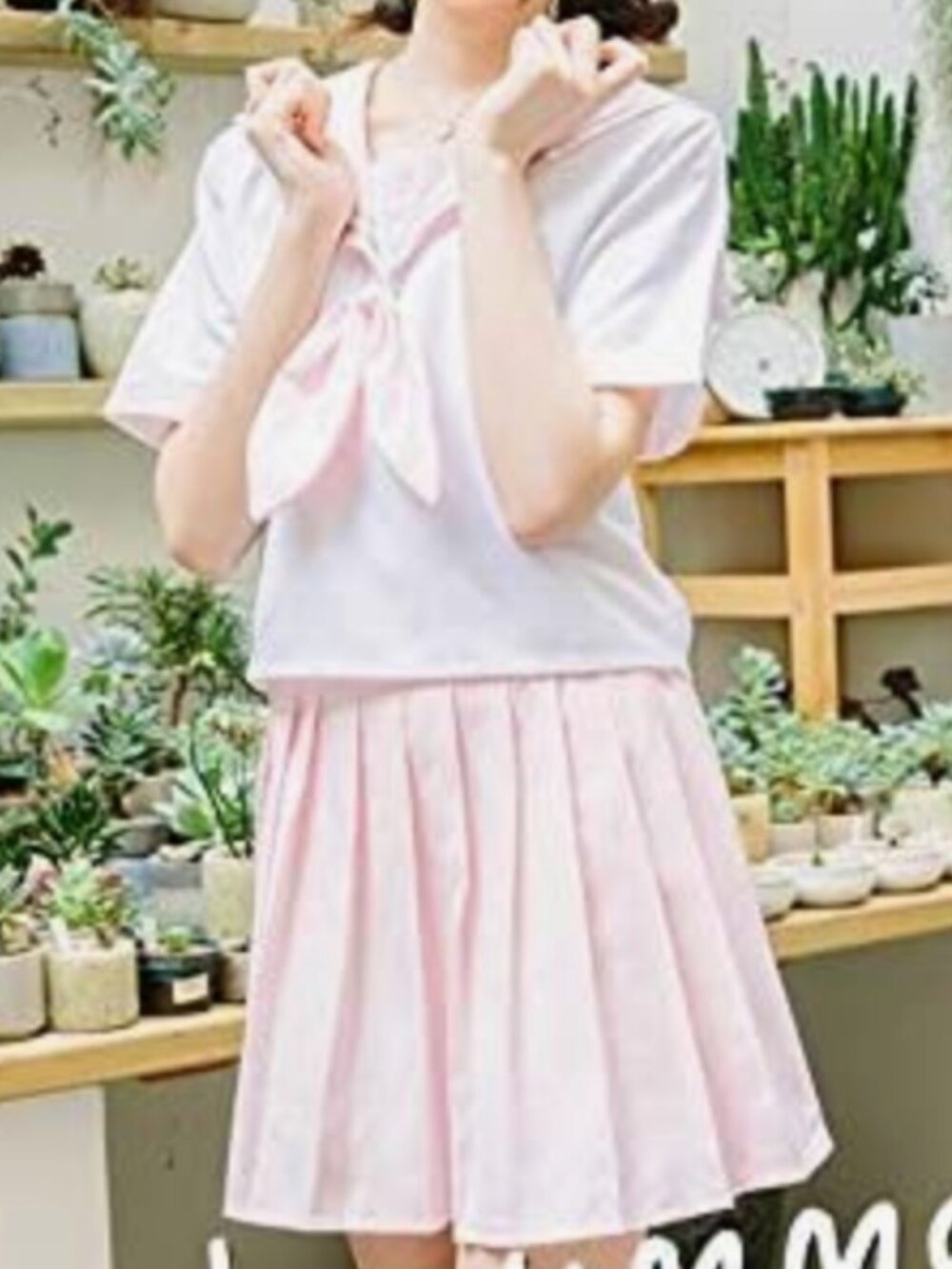 Classic Japanese Anime Schoolgirl Sailor Uniform Cosplay Set – White & Pink, S